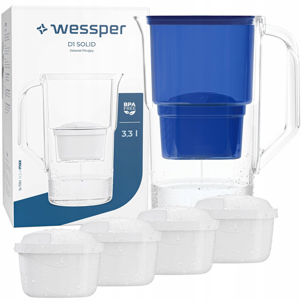 Dzbanek filtrujący Wessper D1 SOLID 3,3l + Filtr wody Wessper aquamax 5szt.