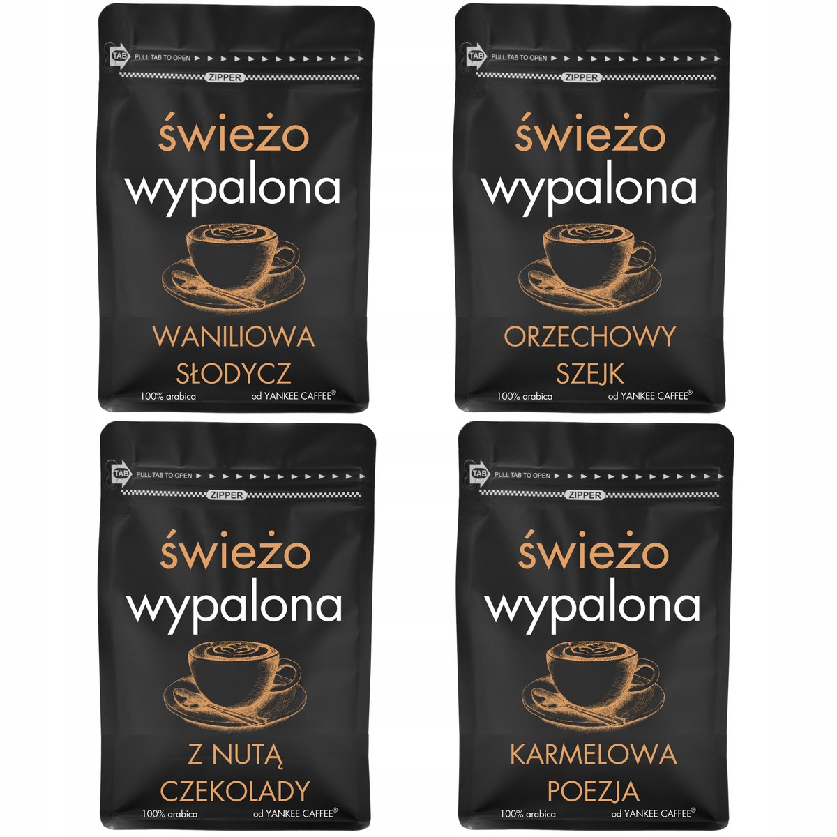Kawa ziarnista Świeżo Palona Zestaw próbek 4x200g mix do degustacji prezent ZWd
