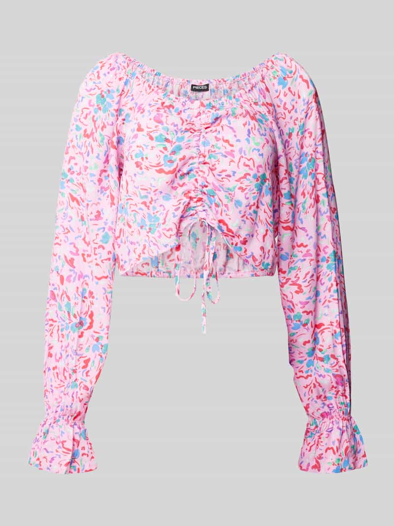 Top bluzkowy krótki ze wzorem na całej powierzchni