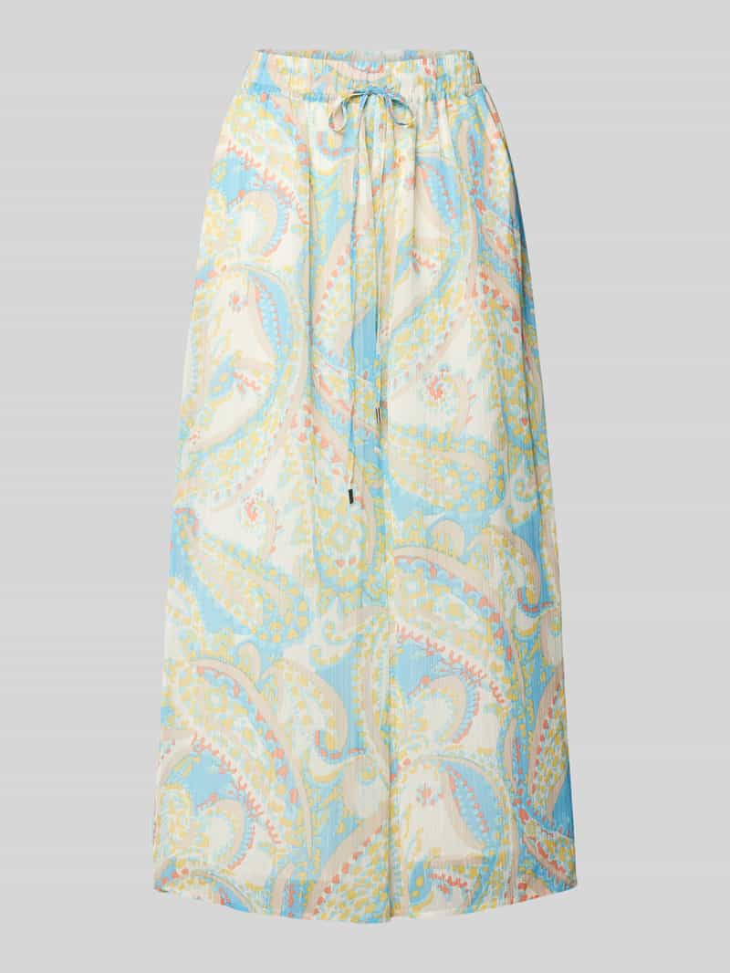 Spodnie materiałowe z szerokimi nogawkami i wzorem paisley