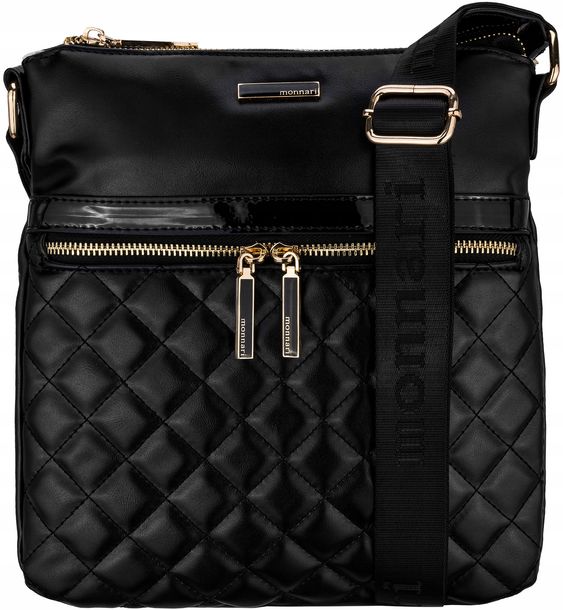 Monnari Torebka Damska Czarna Pikowana Listonoszka Kieszonki Premium