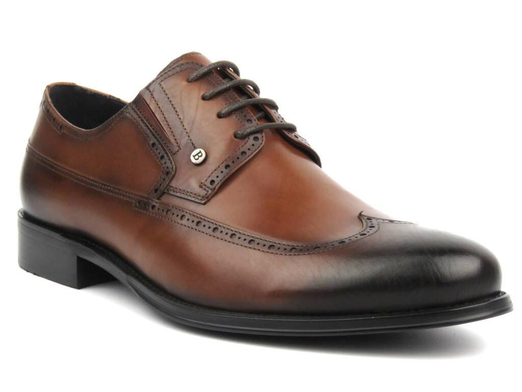 Eleganckie półbuty męskie skórzane - JOHN DOUBARE QA526-C7-N273, brązowe - John Doubare