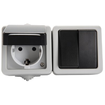 Kanlux Łącznik świecznikowy + gniazdo hermetyczne SCHUKO Czarny IP44 27136