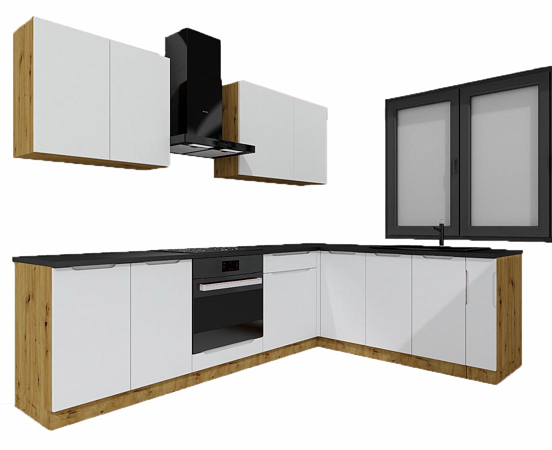top Komplet narożnych szafek kuchennych 260 cm dąb artisan + szary T5-E29