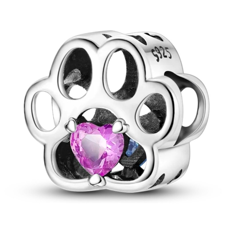 Zawieszka SREBRO 925 Charms koralik do PANDORA Łapka Psa Różowa i Niebieska Cyrkonia