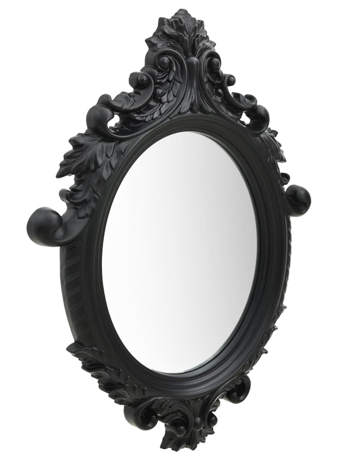 Czarne lustro ze zdobiona ramą w stylu boho N5-P93