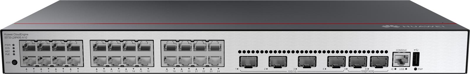 Huawei Switch S5735-L24P4XE-A-V2 (24*GE ports, 4*10GE SFP+ ports, 2*12GE stack ports, PoE+, AC power) + license L-MLIC-S57L (98012026) 1691550