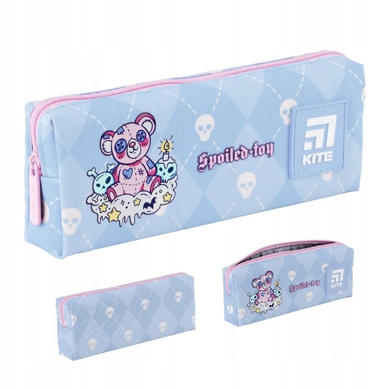Piórnik saszetka szkolny dla dziewczynek niebieski z misiem Kite