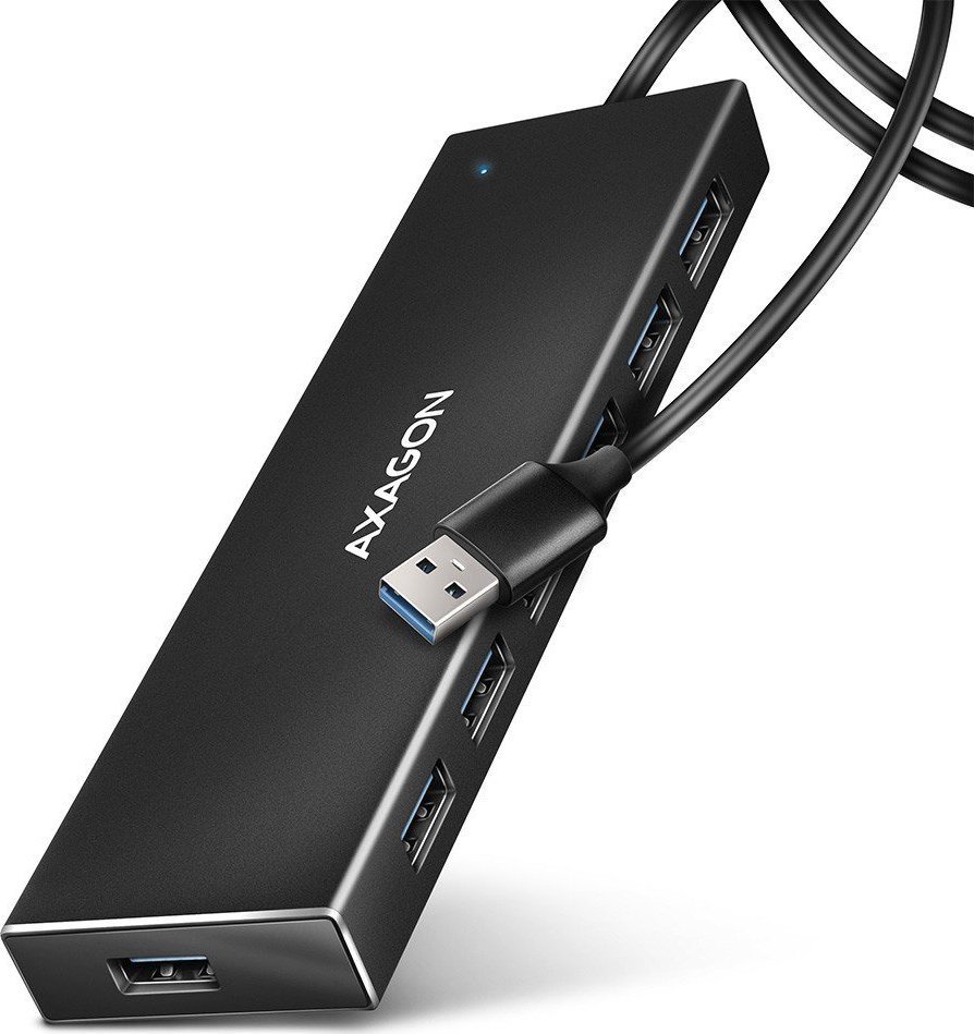 HUB USB Axagon AXAGON HUE-F7A, 7x USB 3.2 Gen 1 ALU FLAT CHARGING hub, złącze zasilania micro USB, kabel USB-A 1m