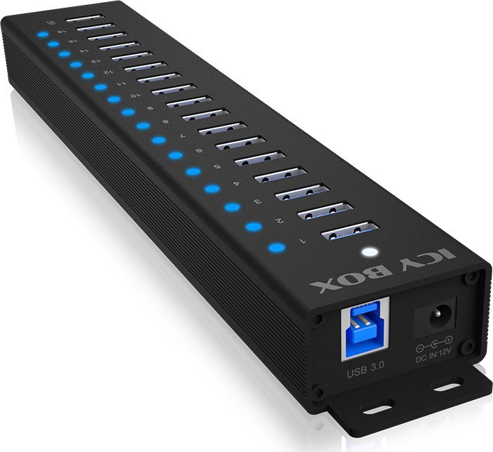 HUB USB Icy Box Hub IB-HUB1717 16+1 port USB HUB, 16x USB + 1x USB do ładowania, USB 3.2 Gen 1, 96 Watt zasilacz