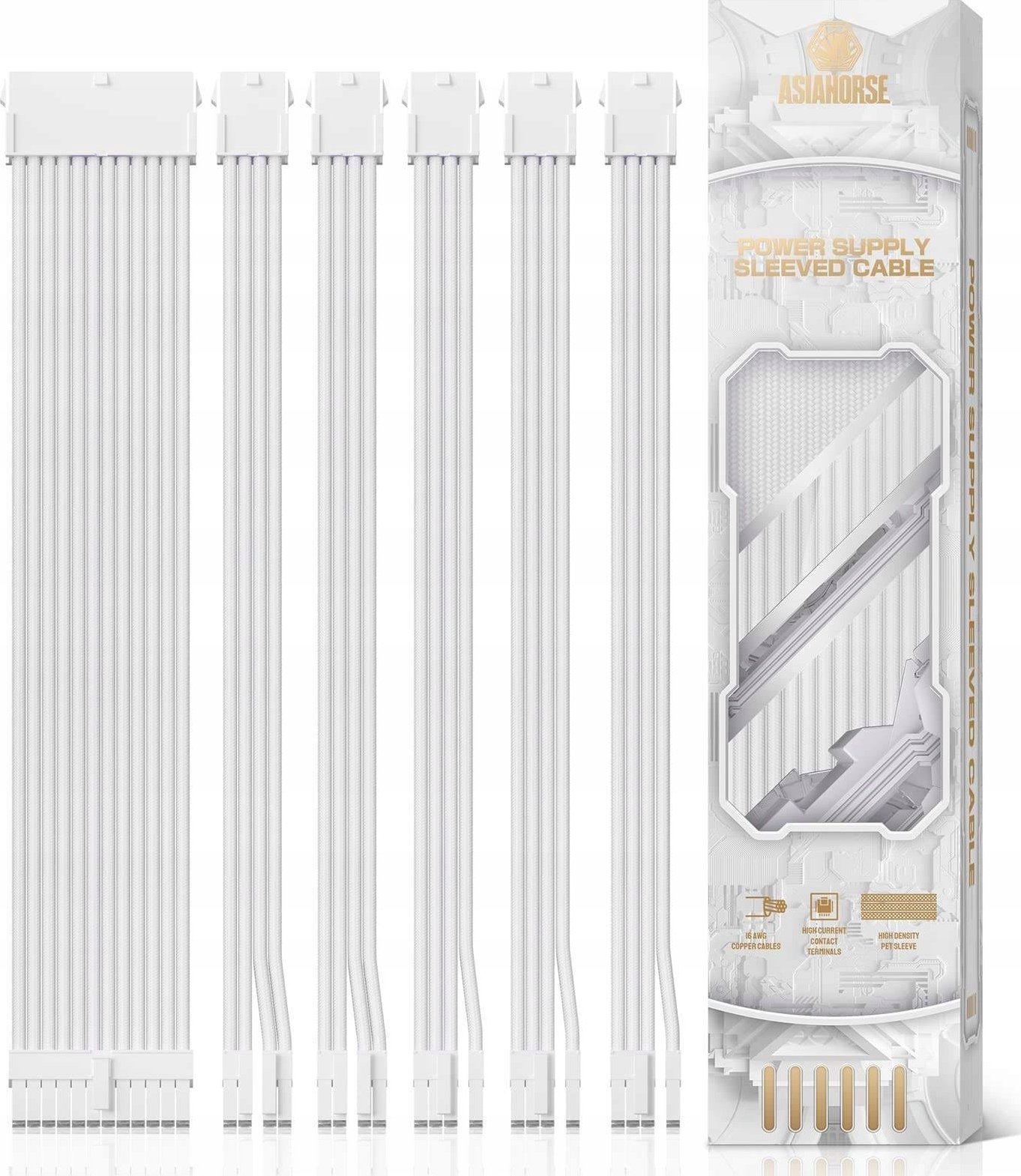 AsiaHorse Zestaw białych przedłużaczy kabli AsiaHorse do zasilacza Kable 6 KIT 16 AWG