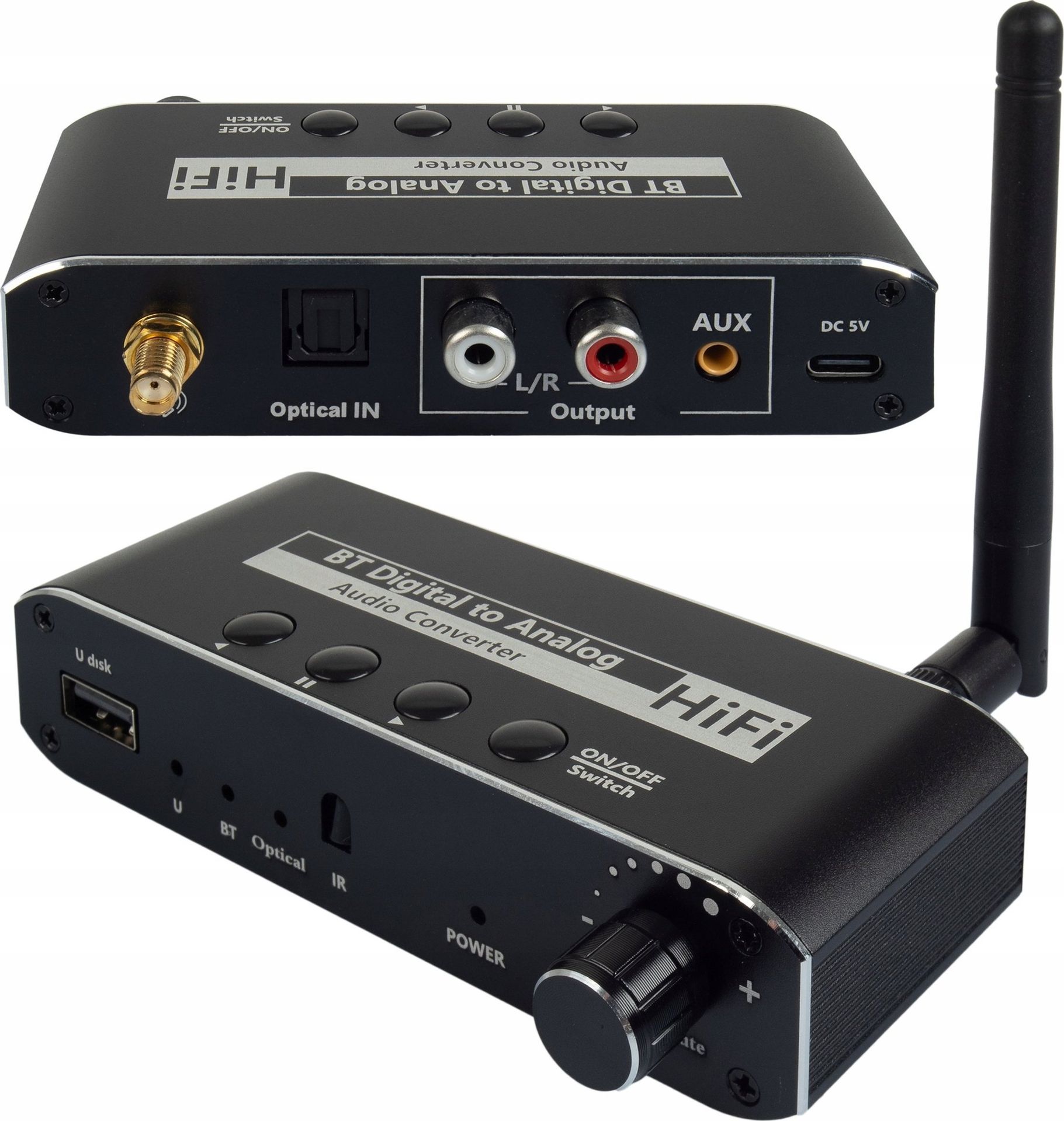 System przekazu sygnału AV Pawonik ODBIORNIK BLUETOOTH 5.0 KONWERTER AUDIO DAC TOSLINK 2X CINCH AUX BT + USB