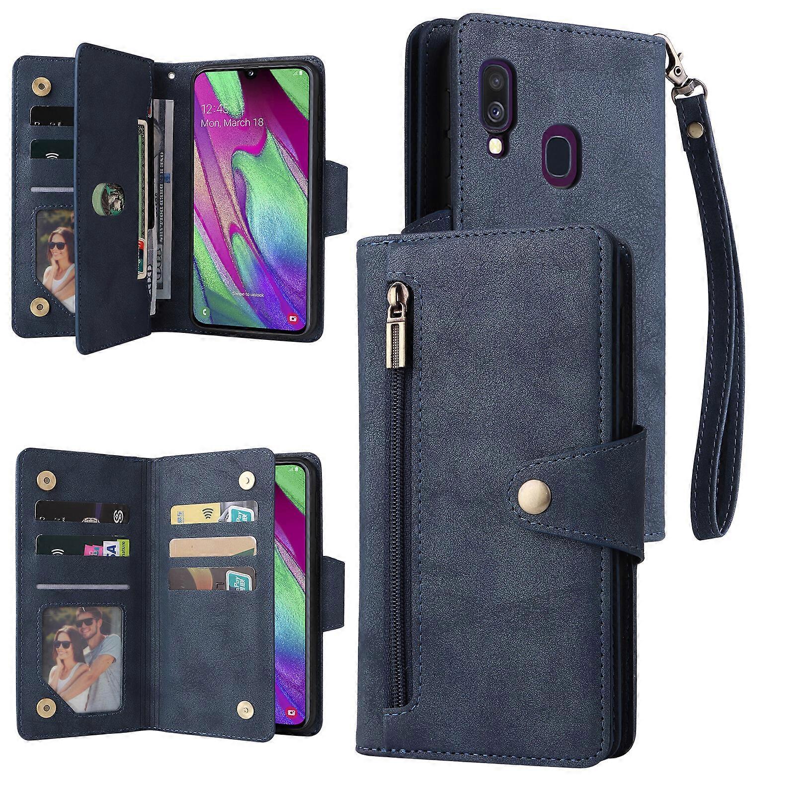 Foxdock Kompatybilny z Samsung Galaxy A40 Etui PU Magnetyczny zamek błyskawiczny z klapką Etui na karty Etui na portfel Niebieski