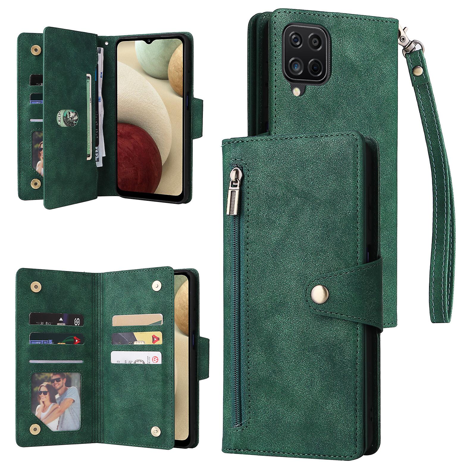 Foxdock Kompatybilny z Samsung Galaxy A12 Etui PU Magnetyczne etui na karty z klapką z klapką Etui na portfel Zielony