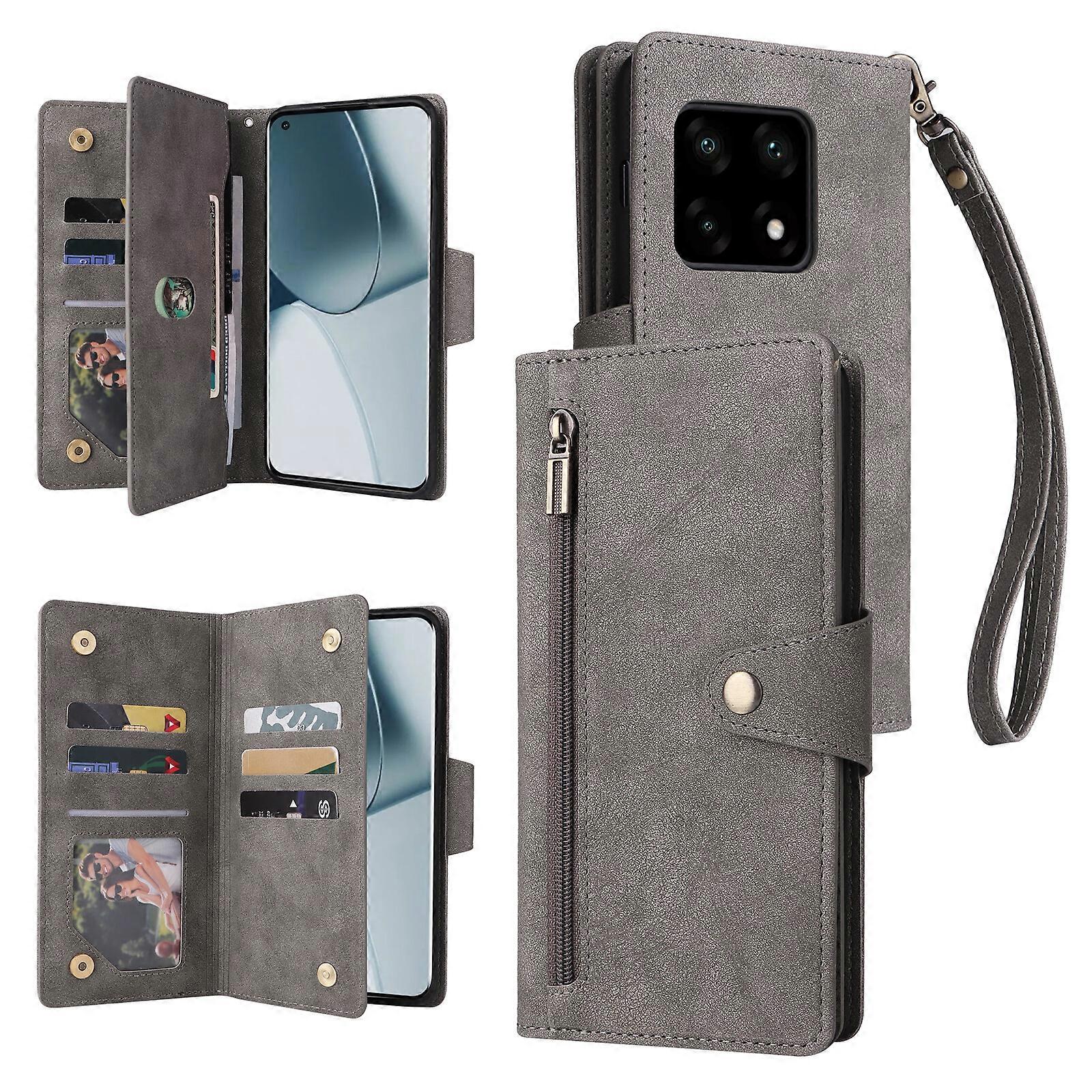 Foxdock Kompatybilny z etui OnePlus 10 Pro 5G Skórzany magnetyczny uchwyt na karty z klapką z klapką Etui na portfel Szary