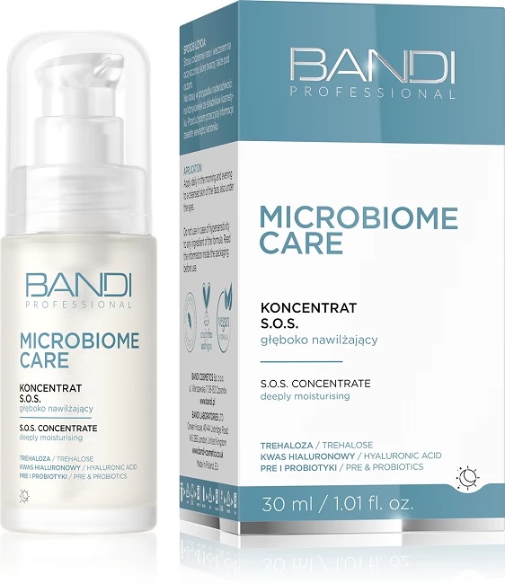 Bandi Microbiome Care, koncentrat S.O.S. głęboko nawilżający pod SPF, makijaż lub krem, 50ml