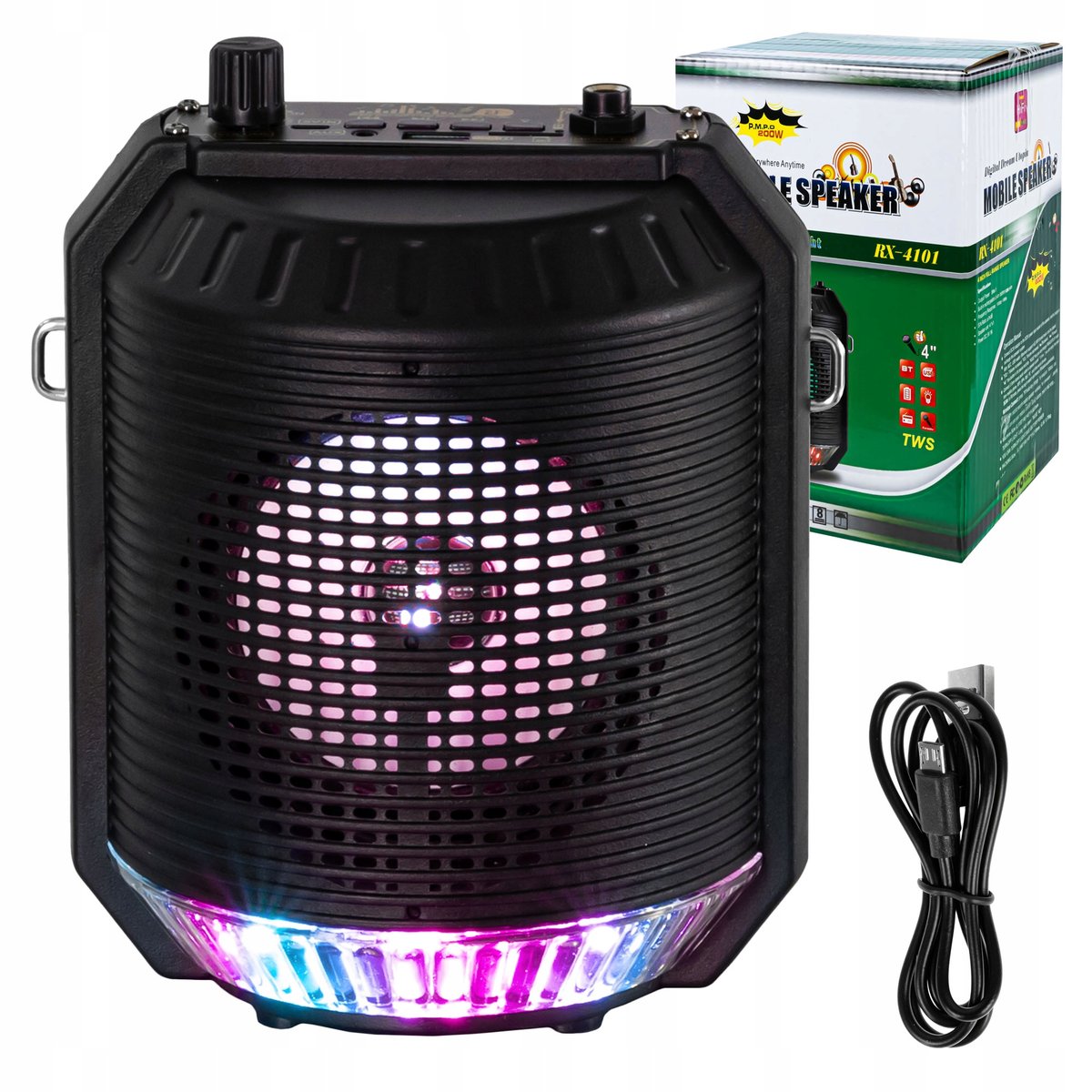 Głośnik Bluetooth Boombox Mobilny Usb Radio Led Bezprzewodowy Przenośny Mp3