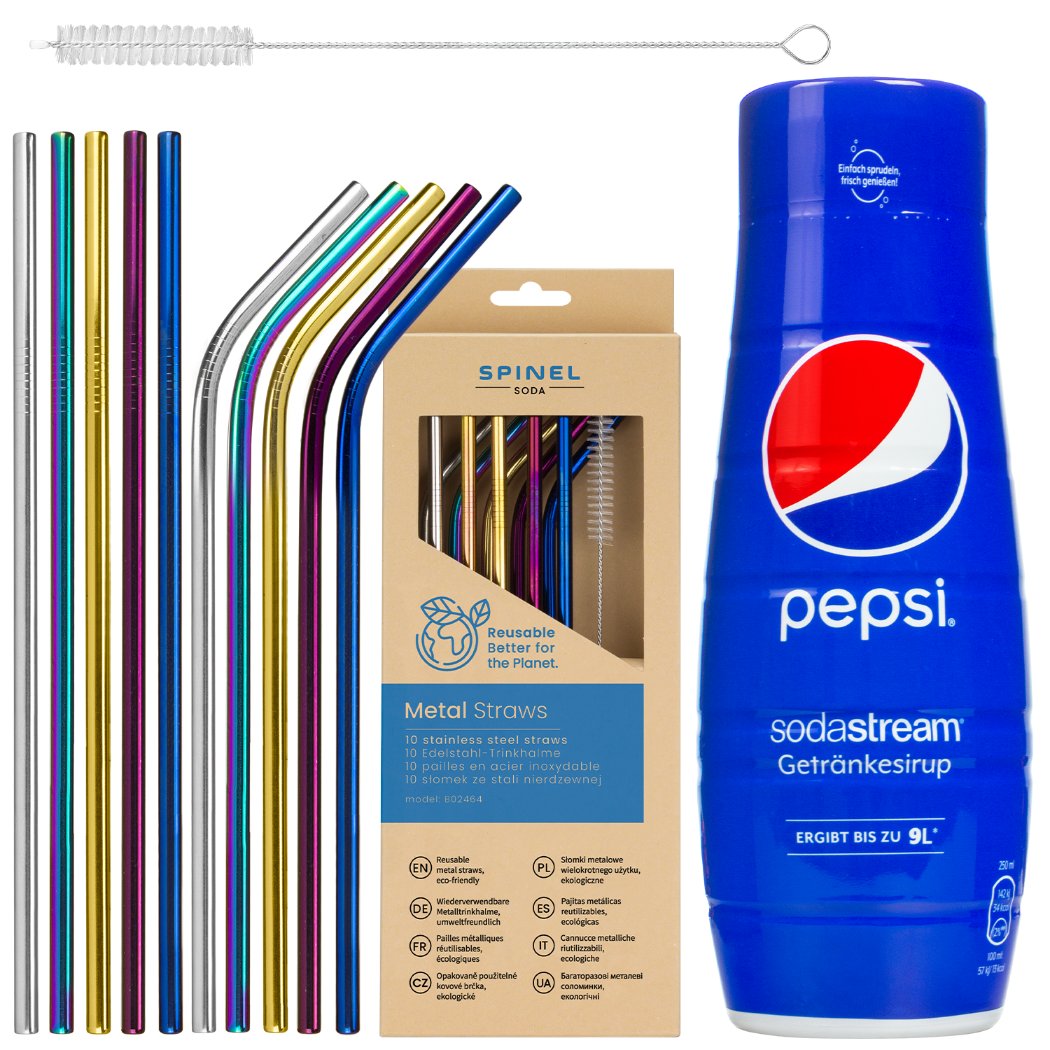 Syrop do SodaStream Pepsi + Metalowe słomki SpinelSoda x10