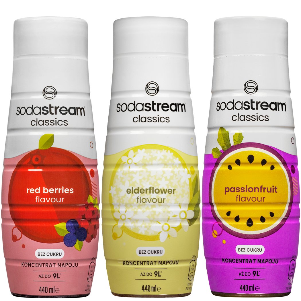 3x Syrop do SodaStream Red Berries Zero 440ml + Elderflower Zero 440ml + Passionfruit Zero 440ml