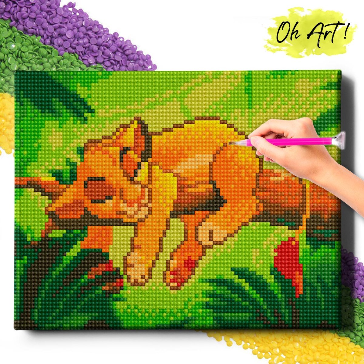HAFT DIAMENTOWY 5D z RAMĄ Simba śpi Diamond Painting Mozaika Dla Dzieci Zwierzęta Oh Art!