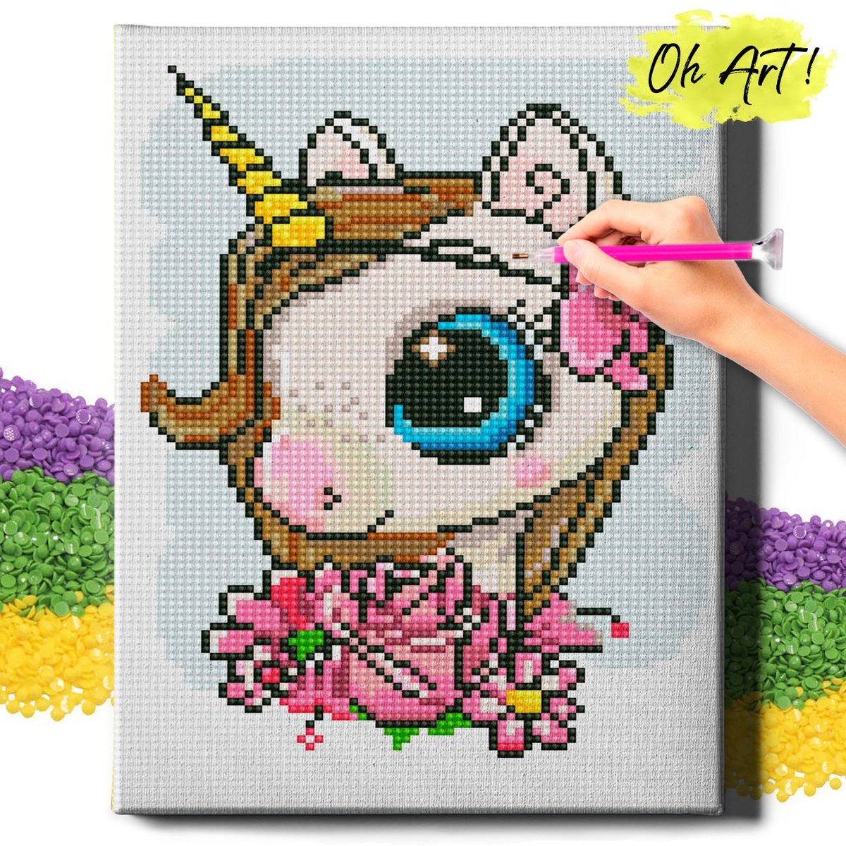 HAFT DIAMENTOWY 5D z RAMĄ Mały jednorożec Diamond Painting Mozaika Dla Dzieci Zwierzęta Oh Art!