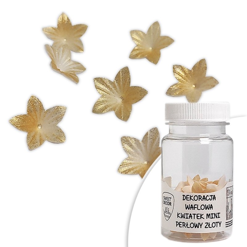 Dekoracje waflowe KWIATKI ZŁOTE mini Sweet Decor, 30 szt.