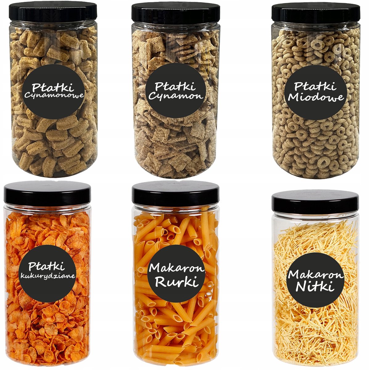 Pojemniki na żywność słoik kuchenny na makaron 1500ml 6 sztuk + etykiety