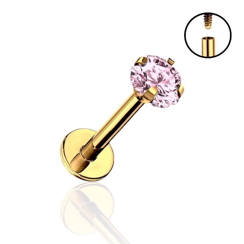 Tytanowy ZŁOTY Labret z Różową cyrkonią 1,2/10/3