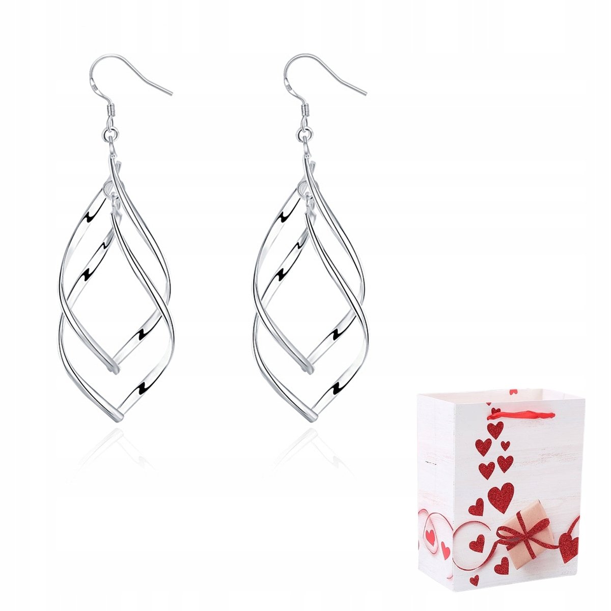 Kolczyki Damskie Srebrne Długie Wiszące Otwarte 925 Podwójne Serpentynki