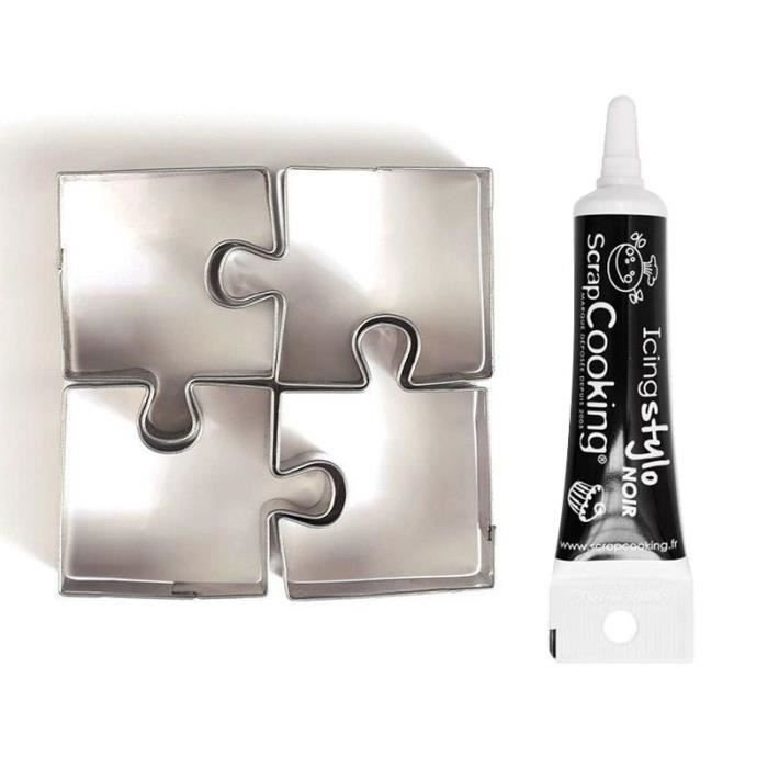 4 mini foremki do ciastek Puzzle ze stali nierdzewnej + czarny długopis