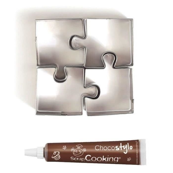 Czekoladowy długopis + 4 mini foremki do ciastek Puzzle ze stali nierdzewnej