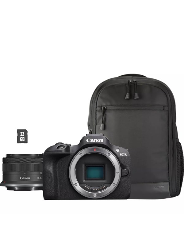 Canon EOS R100 + RF-S 18-45 mm IS STM Travel Kit (torba + 64GB SD)