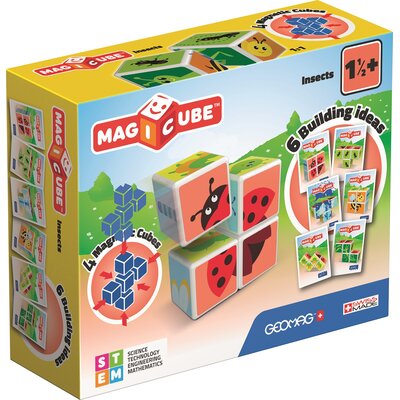 Geomag Magicube 121 Insects 4 magnetyczne kostki do konstrukcji, skrzynka budowlana zabawka edukacyjna