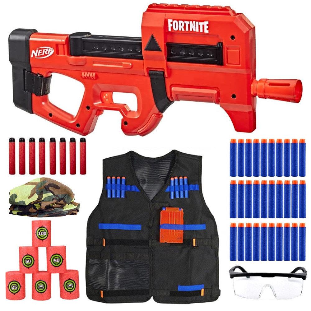 Nerf Fortnite Compact SMG czerwony F4106 + 30 strzałek + kamizelka + cele + bandana + okulary