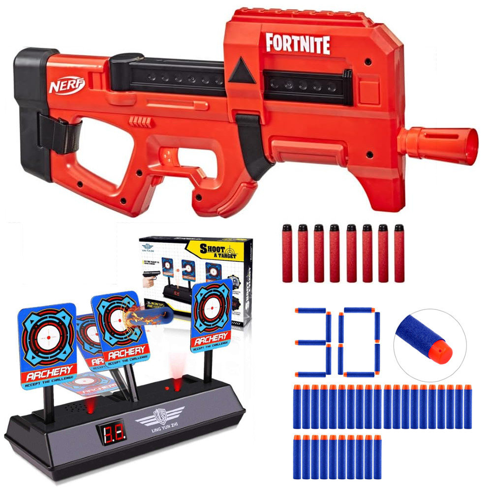 Nerf Fortnite Compact SMG czerwony F4106 + tarcza na 3 cele + 30 strzałek