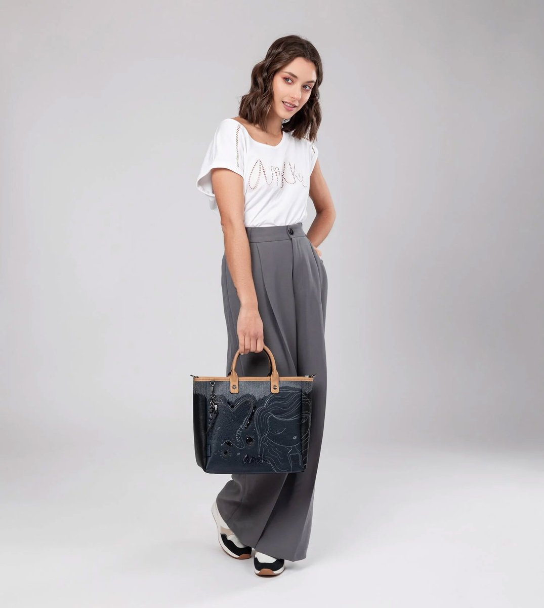 Anekke Studio Torebka damska duża shopperka Navy granatowa