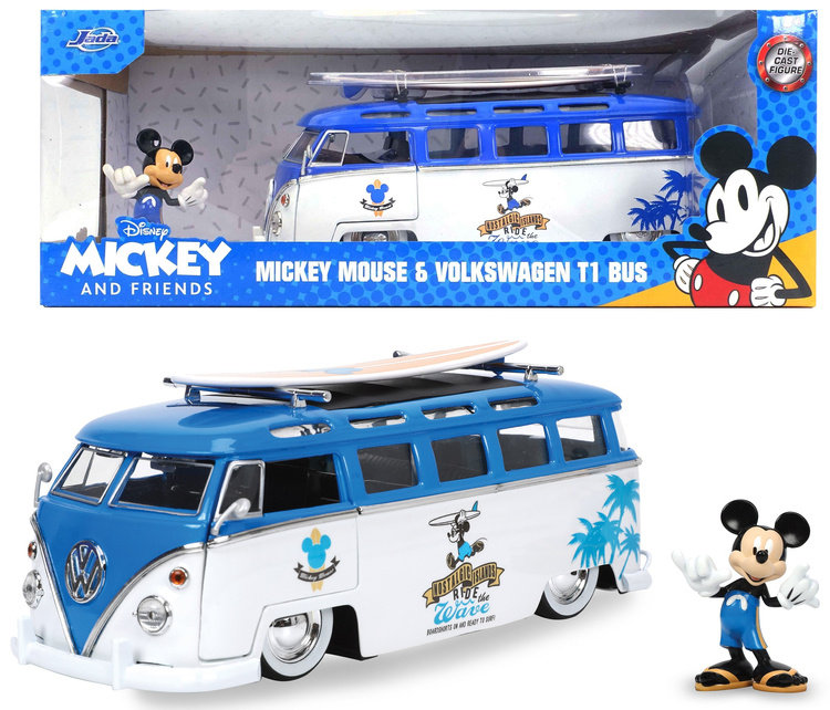 Auto metalowe Volkswagen T1 Bus z figurką Myszka Miki Mickey Mouse 1:24 253075001 Jada