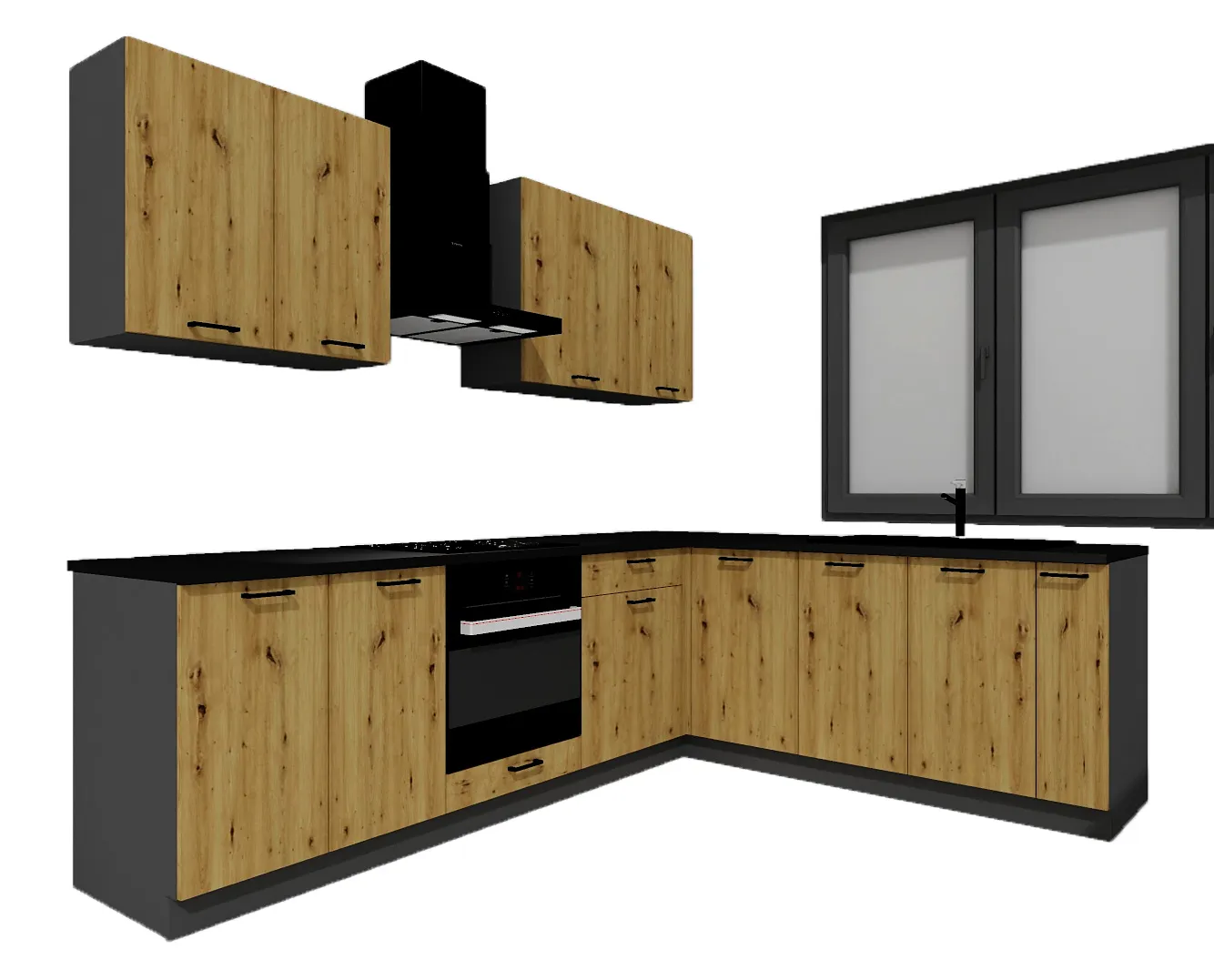 Zestaw mebli do kuchni 260 cm grafit + dąb artisan C5-D96