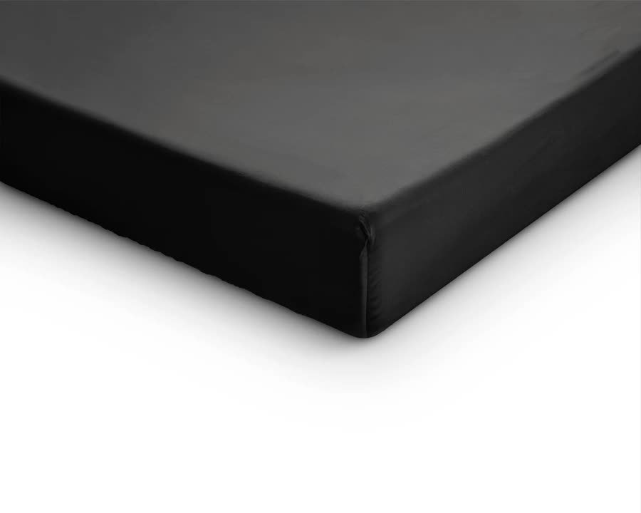 180x200 prześcieradło dzielone czarne na materac nawierzchniowy satyna bawełniana