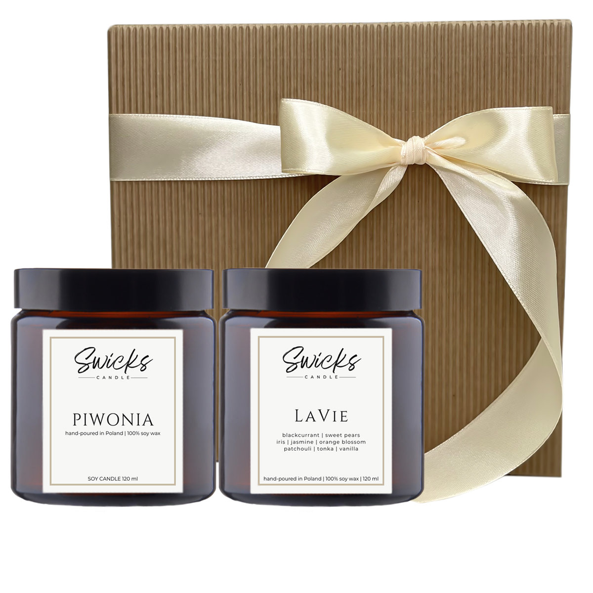 Zestaw prezentowy zapachowe świece sojowe 2x120ml PIWONIA+LAVIE