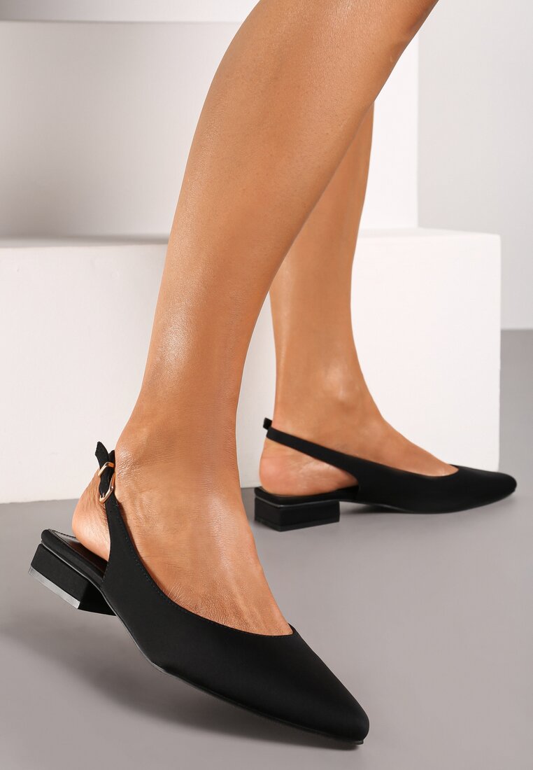 Czarne Czółenka na Płaskiej Podeszwie bez Pięty Zapinane przy Kostce Elajane