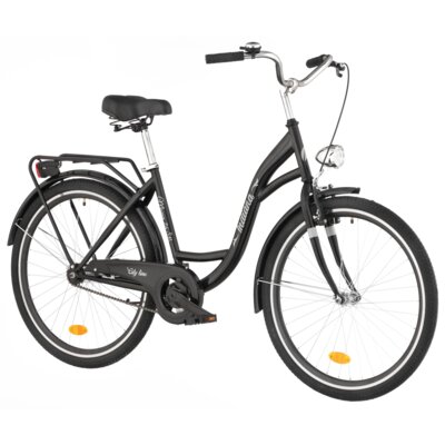 Rower miejski INDIANA Moena S1B 26 cali damski Czarny + Koszyk na rower VÖGEL VKS-105 Stalowy