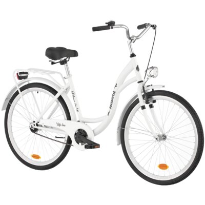 Rower miejski INDIANA Moena S1B 26 cali damski Biały + Koszyk na rower VÖGEL VKS-105 Stalowy