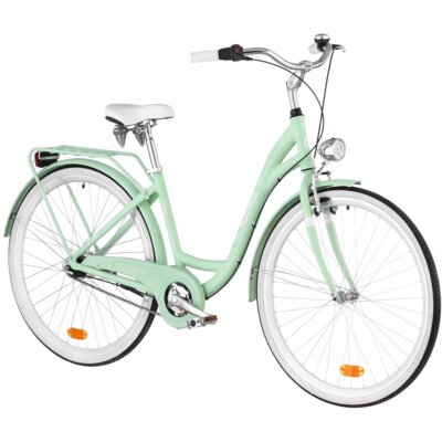 Rower miejski INDIANA Moena A7B D17 28 cali damski Miętowy + Koszyk na rower VÖGEL VKS-105 Stalowy