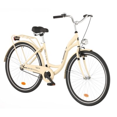 Rower miejski INDIANA Moena S1B 28 cali damski Cappuccino + Koszyk na rower VÖGEL VKS-105 Stalowy