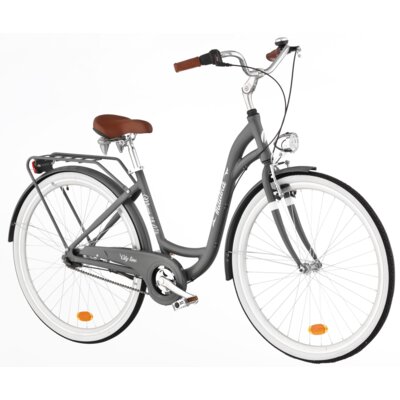 Rower miejski INDIANA Moena A7B 28 cali damski Grafitowy + Koszyk na rower VÖGEL VKS-105 Stalowy