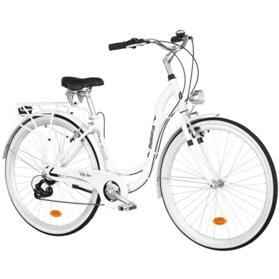 Rower miejski INDIANA Moena A7ZP 28 cali damski Biały + Koszyk na rower VÖGEL VKS-105 Stalowy