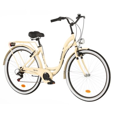 Rower miejski INDIANA Moena S7B 28 cali damski Cappuccino + Koszyk na rower VÖGEL VKS-105 Stalowy