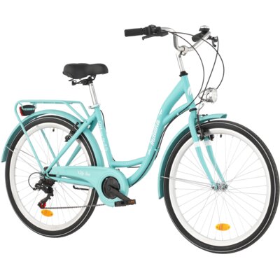 Rower miejski INDIANA Moena S7B 26 cali damski Lazurowy + Koszyk na rower VÖGEL VKS-105 Stalowy