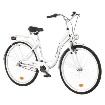Rower miejski INDIANA Moena S3B 28 cali damski Biały + Koszyk na rower VÖGEL VKS-105 Stalowy
